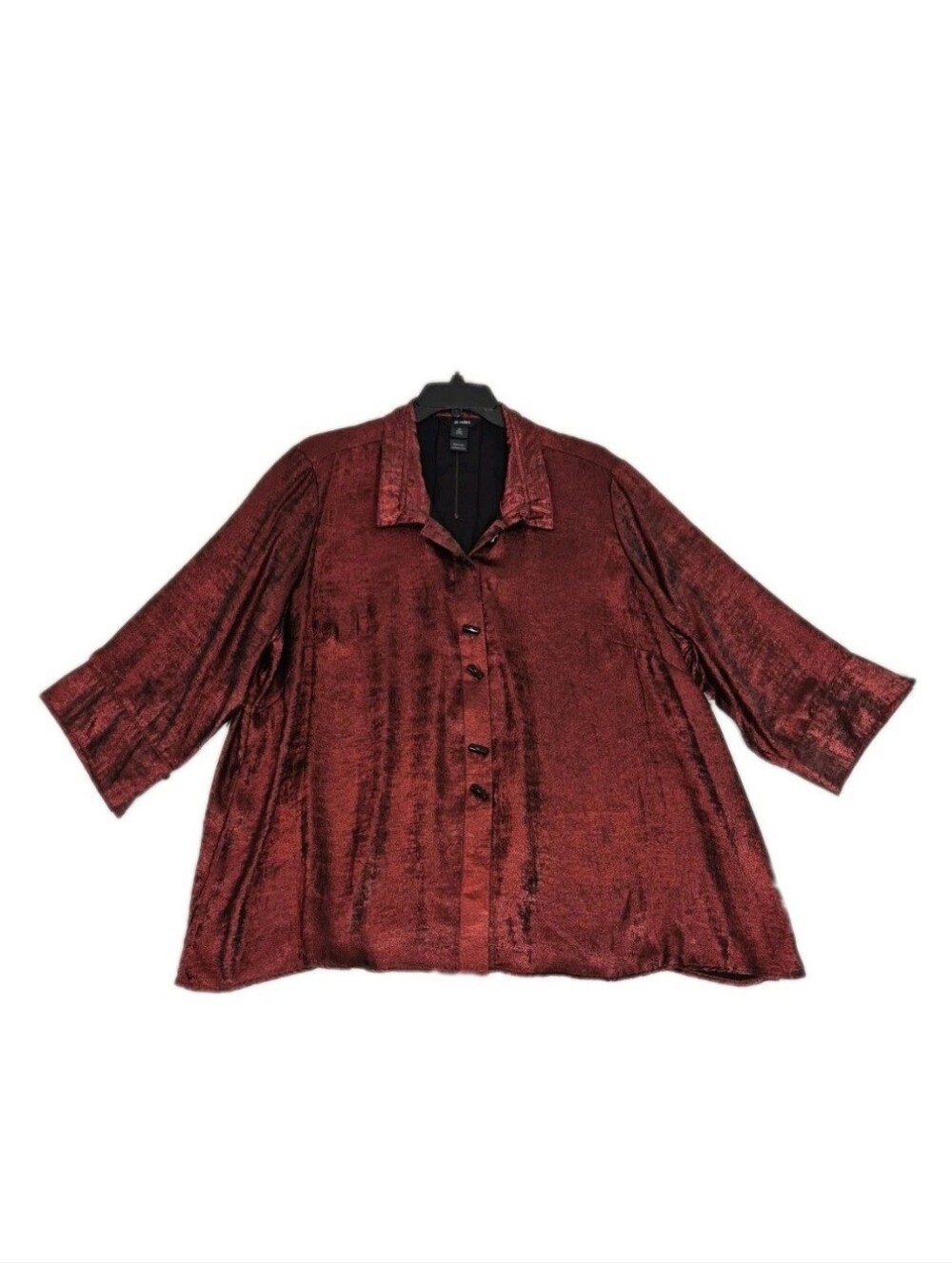 Ali Miles Women Shirt Tunic Top Size 3X Red Shimmer Button Down Wired Collar 46